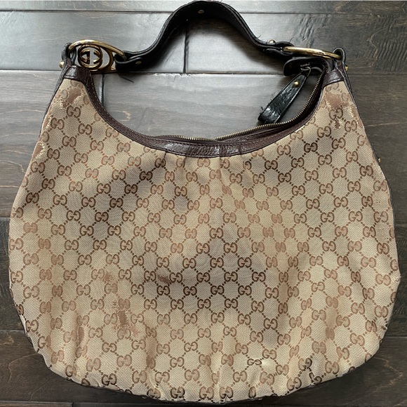 Gucci purse bag GG interlocking hobo canvas medium tan. Authentic - Picture 11 of 11